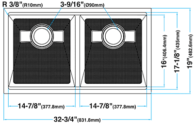 33-inch Double Equal Bowl, 16g LZ-Series, Workstation