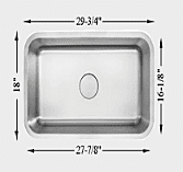 Large Single Bowl-18g, H-series, 30", ADA