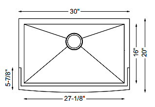 Large Single Bowl-18g HZ Apron, Zero Radius, 30"