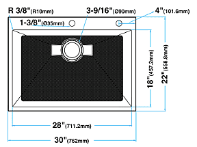 30-inch Drop-in Kitchen Sink Single Bowl