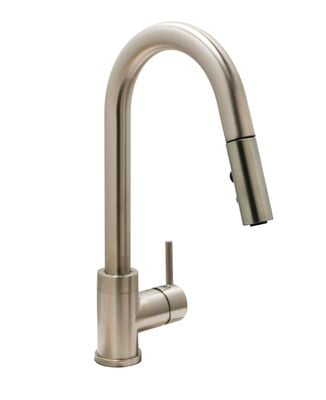 Faucet Kitchen Gooseneck w/ Pull-Down Sprayer - Modern B - Brushed Nickel
